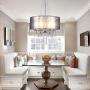 APBEAM Modern Drum Chandelier Gauze Shade Metal Hanging Pendant Light Fixture Chrome Tassel with Cylinder Shade for Dining Room Kitchen Island