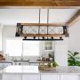 YHYSTL Farmhouse Kitchen Island Wood Hanging Light Fixture 5 Light Kitchen Pendant Lighting Industrial Dining Room Chandelier Brown Finish