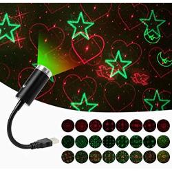 USB Star Night Light Projector, 3 Colors & 24 Lighting Modes, Sound Activated Strobe, Aevdor Adjustable Romantic Galaxy Ambiance Light for Car Home Bedroom Party Decoration, Plug and Play (Red&Green)