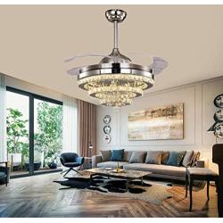 Sweety House 42''Luxury Crystal Ceiling Fan Chandelier with Remote Control LED Lights and Three-Speed Stealth Fan Blade Silent Motor Lighting Chandelier (42 inches-Style 1) (42''Modern Crystal)