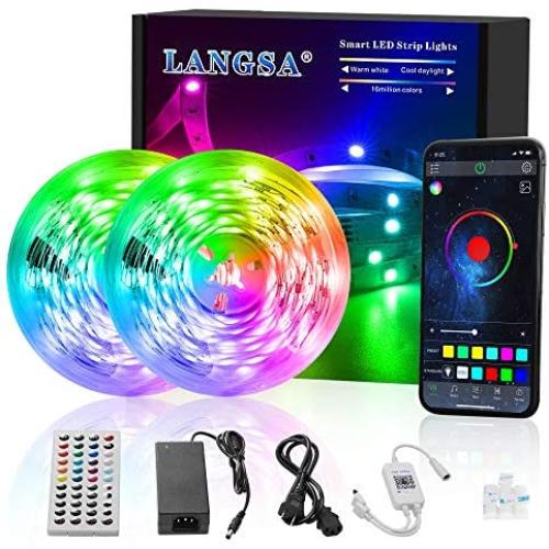 LANGSA LED Strip Lights, Bluetooth Remote Control, RGBW Color Changing Rope Lights, Sync to Music, Stronger Adhesive Tape, LED Tape Lights for TV, Bedroom, Party, Holiday Decoration (32.8ft/10M)…