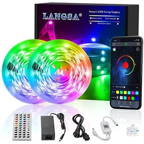 LANGSA LED Strip Lights, Bluetooth Remote Control, RGBW Color Changing Rope Lights, Sync to Music, Stronger Adhesive Tape, LED Tape Lights for TV, Bedroom, Party, Holiday Decoration (32.8ft/10M)…