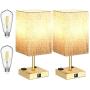 DEEPLITE Touch Control Table Lamp, 3 Way Dimmable Lamps with USB Ports and Outlets, Gold Modern Lamps for Bedrooms Living Room End/Side Table Bedside Nightstand, 6W LED Bulb Included (Set of 2)
