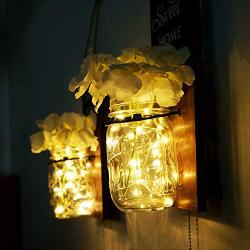 TJ.MOREE Rustic Wall Sconce - Mason Jar Wall Sconce, Rustic Home Decor with Pull Chain Switch, Silk Hydrangea and LED Strip Lights Design for Home Decoration Home Sweet Home Housewarming Gift Set of 2