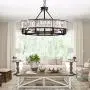 NOXARTE Round Crystal Chandelier Vintage LED Dimmable Hanging Ceiling Light with Adjustable Chain for Dining Room Bedroom Farmhouse Black