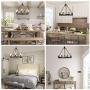 LNC Farmhouse Chandeliers Large Rustic Round Wagon Wheel 8-Light Fixture with Rope for Dining & Living Room, Bedroom, Kitchen and Foyer, Brown