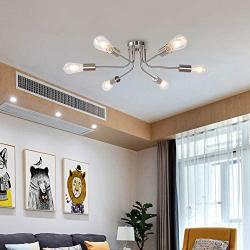 TULUCE Modern Sputnik Chandelier 6 Light Semi Flush Mount Ceiling Lighting Cotemporary Industrial Brushed Nickel Ceiling Fixture for Bedroom, Hallway, Kitchen, Bar