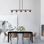 YAOHONG 5-Light Dining Room Lighting Kitchen Island Fixtures Hanging Modern Chandeliers in Black, Linear Pendant Lights Farmhouse Flush Mount Ceiling Light with Glass Shade