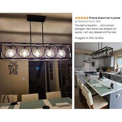 TODOLUZ 5-Lights Kitchen Island Chandelier with Seeded Glass Farmhouse Oil Rubbed Bronze Hanging Light Fixture for Dining Room