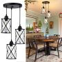 DLLT 3-Light Industrial Pendant Light, Black Metal Cage Hanging Chandelier Lights with Glass Shade, Vintage Style Flush Mount Swag Lighting Fixture for Kitchen/Dining Room/Hallway/Bedroom, E26 Base