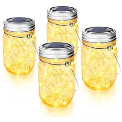 EASTCATO Mason Jar Solar Lights 30 LEDs,4 Pack Hanging Solar Lights Outdoor,Waterproof Solar Lanterns for Patio Party Garden Christmas Decorations Lights Hangers and Jars Included-Warm White