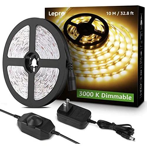 Lepro LED Strip Light, 32.8Ft Dimmable Vanity Lights, 3000K Super Bright LED Tape Lights, 600 LEDs SMD 2835, Strong 3M Adhesive, Suitable for Home, Kitchen, Under Cabinet, Bedroom, Warm White