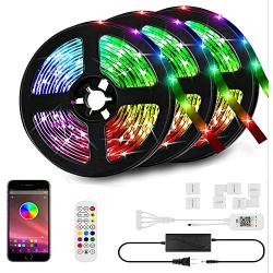 50ft LED Strip Lights Kit, LED Tape Strips, Sync to Music , Smart RGB LED Strip Light with Remote, APP Bluetooth Control, Light Strips for Room, LED Lights for Bedroom Home Party Decoration(50ft)