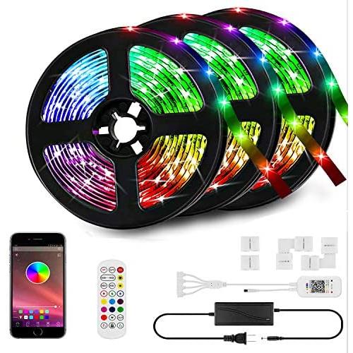 50ft LED Strip Lights Kit, LED Tape Strips, Sync to Music , Smart RGB LED Strip Light with Remote, APP Bluetooth Control, Light Strips for Room, LED Lights for Bedroom Home Party Decoration(50ft)