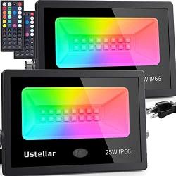 USTELLAR 2 Pack 25W RGB LED Flood Lights Color Changing Floodlight Indoor Outdoor Color Lights Dimmable Uplight Christmas Spotlight Wall Wash Light for Garden Landscape Party Stage Lights Halloween