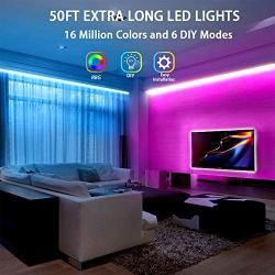 Dalattin Led Lights for Bedroom 50ft,2 Rolls of 25ft RGB 5050 Led Strip Lights Color Changing Kit with 44 Keys Remote Controller and 12V Power Supply Led Light Strips Indoor Decoration