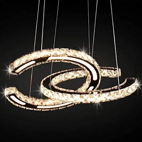 Modern Crystal Chandelier Light Fixtures 2 C Rings LED Pendant Lighting Adjustable Stainless Steel Ceiling Hanging Lamps for Living Room Bedroom Staircase (2C Warm White) Modern Crystal Chandelier Light Fixtures 2 C Rings LED Pendant Lighting Adjustable Stainless Steel Ceiling Hanging Lamps for Living Room Bedroom Staircase (2C Warm White)