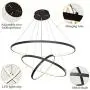 Modern LED Circle Hanging Pendant Light, Contemporary Dimmable Ceiling Chandelier with Remote Control Adjustable 3 Rings Pendant Light Fixture for Living Room Entryway Dining Room Bedroom, Black