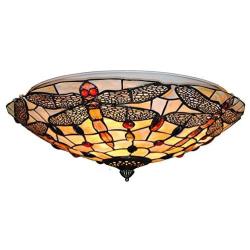 Tiffany Glass Ceiling Light, Retro Flush Mount Fixtures Handmade Shade Vintage Multicolor Lighting Lamps Hanging Pendant Lamp Fixture Stained Glass Ceiling Light 16 Inch Home Dining Room Chandelier