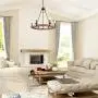 LALUZ Farmhouse Chandeliers for Dining Rooms, 23'' Wood Wagon Wheel Chandelier, Rustic Dining Room Lighting Fixtures Hanging