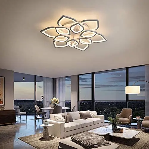 IKK Modern Ceiling Light, 12 Heads Lotus Flower Shape Chandelier, Natural Light 4000K Flush Mount Modern Ceiling Lamp Fixture, 174 Watts, for Living Rooms, Dining Rooms, Bedrooms, Dressing Room