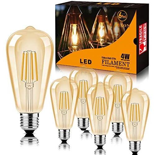 LED Edison Bulb Dimmable Amber Warm 2700K Antique Vintage Style Filament Light Bulbs 40W Equivalent E26 Base 6-Pack by LUXON