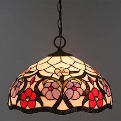 GDLight Tiffany Style Floral Pendant Lamp, 12 Inch Ldyllic Vintage Handmade Flowers Stained Glass Hanging Lights for Dining Room Living Room Bedroom