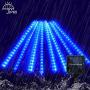 JMEXSUSS Christmas Lights Meteor Shower Rain Lights Solar Powered Meteor Shower Lights 30cm 8 Tube 144 LEDs, Blue Meteor Lights Led Falling Rain Lights for Xmas Tree Weeding Party