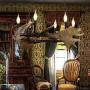 Vintage Antlers Chandelier, Faux Hand-Polished Resin Deer Horn, 6 Candle Pendant Lighting Fixtures for Farmhouse, Kitchen Island, Foyer, Bedrooms 6-Light Stag Antler Chandeliers Lights