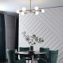 9-Lights Glass Chandelier Satin Brass with White Frosted Globes Pendant Light Branch Molecule Magic Bean Ceiling Light for Living Dining Room Bedroom