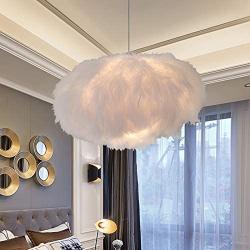 LITFAD Fabric Feather Hanging Ceiling Light Contemporary 1-Light White Ceiling Pendant Lamp Romantic Modern LED Pendant Light for Living Room Dining Room Bedroom Restaurant