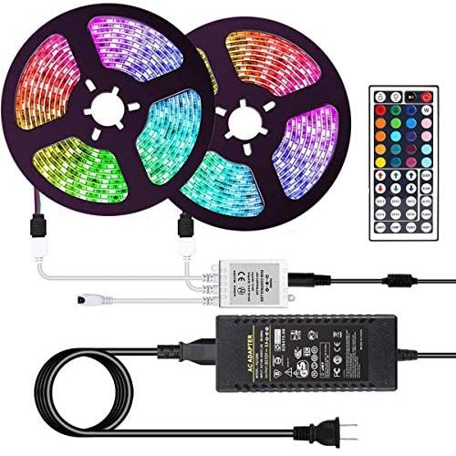 eTopxizu 32.8ft 10M SMD 5050 RGB LED Strip Lights 300leds IP65 Waterproof Lighting Color Changing Tape with 44 Keys IR Remote Controller DC 12V 5A Power Supply for TV,Home Kitchen Bedroom Decor