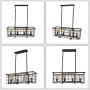 Baiwaiz Rustic Rectangle Dining Room Chandelier Light, Black Metal and Wood Farmhouse Kitchen Island Light Fixture Industrial Linear Cage Pendant Light 4 Lights Edison E26 BW17128