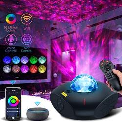 Galaxy Projector Light Wifi Smart APP Control LED Ocean Wave Star Projector Bluetooth Music Speaker for Baby Bedroom,Game Rooms,Party,Home Theatre,Night Light Ambiance, Black