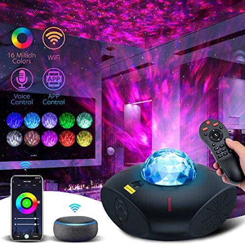 Galaxy Projector Light Wifi Smart APP Control LED Ocean Wave Star Projector Bluetooth Music Speaker for Baby Bedroom,Game Rooms,Party,Home Theatre,Night Light Ambiance, Black
