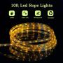 Buyagn 10Ft LED Rope Lights, LED Strip Lights Outdoor Waterproof Decorative Lighting for Indoor/Outdoor,Deck, Patio,Eaves,Backyards Garden,Party and Bedroom Decorations (Warm White)