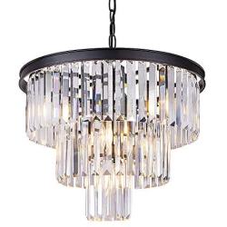 Wellmet 20 inch Crystal Chandelier, 3-Tier Contemporary Modern Bathroom Chandeliers, 7-Light Adjustable Hanging Pendant Ceiling Light for Bedroom, Entryway, Dining Room, Girls Room, Foyer