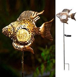 Solar Garden Decoration Outdoor Lights, Metal Fish Stakes LED Lights for Patio, Garden, Yard, Walkway (Bronze)