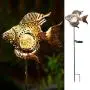 Solar Garden Decoration Outdoor Lights, Metal Fish Stakes LED Lights for Patio, Garden, Yard, Walkway (Bronze)