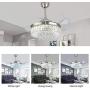 Modern Dimmable Fandelier Crystal Ceiling Fan with Lights and Remote Invisible Retractable Chandelier Fan Light LED Lighting-Polished Chrome 42'' (Crystal2)