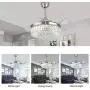 Modern Dimmable Fandelier Crystal Ceiling Fan with Lights and Remote Invisible Retractable Chandelier Fan Light LED Lighting-Polished Chrome 42'' (Crystal2)