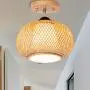 LITFAD 1 Head Bamboo Cage Ceiling Light Rural Style Foyer Semi Flush Mount Ceiling Lamp in Wood LED Pandent Light for Dining Room Bedroom Restaurant Hotel - 14& (35 cm)
