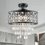 Maxax Round Crystal Chandelier Drum Flush Mount Pendant Ceiling Lighting Fixture for Dining Room, Living Room,Black 5-Lights Maxax Round Crystal Chandelier Drum Flush Mount Pendant Ceiling Lighting Fixture for Dining Room, Living Room,Black 5-Lights
