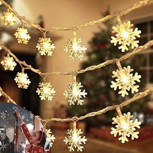 Chiachi 2 Pack Christmas Lights,Snowflake String Lights 40 ft 80 LED Fairy Lights with 36 Pcs Snowflakes Window clings Operated Waterproof for Bedroom Xmas Indoor Outdoor Party Supplies (Warm Light)