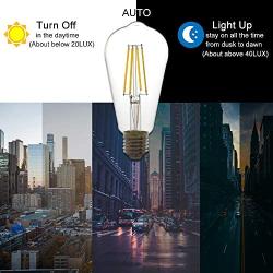 Yueximei ST64 Dusk to Dawn Light Sensor LED Bulb, Filament Lamp, 6W 60W Equivalent, E26 5000K, 650 Lumens, Auto On/Off, Indoor Outdoor Lighting Lamp for Porch, Garage, 4 Pack