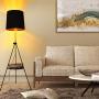 Contemporary Industrial Black Shade Tripod Floor Lamp with Shelves- Modern Mid Century Design Standing Light with Metal Legs - Adjustable Height Reading Light for Living Room Bedside Office