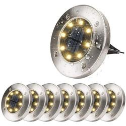 Solar Ground Lights-Upgraded Outdoor Garden Waterproof Bright in- Disk Lights Landscape Lights Outdoor for Lawn Pathway Yard Driveway, with 8 Led (Warm White)
