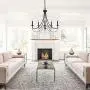 LOG BARN Farmhouse Chandelier, 5-Light Black Chandelier, Dining Room Hanging Light Fixture with Crystal Pendants, 24.5” Dia