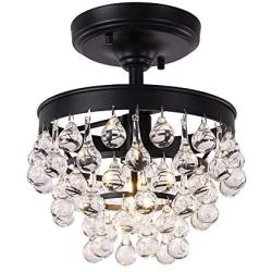 Wellmet Mini Crystal Chandelier, Single Light Semi Flush Mount Crystal Lights for Hallway, Small Close to Ceiling Lighting Fixture for Foyer, Bedroom, Kitchen, Bar, 12.20''Hx10.08''W