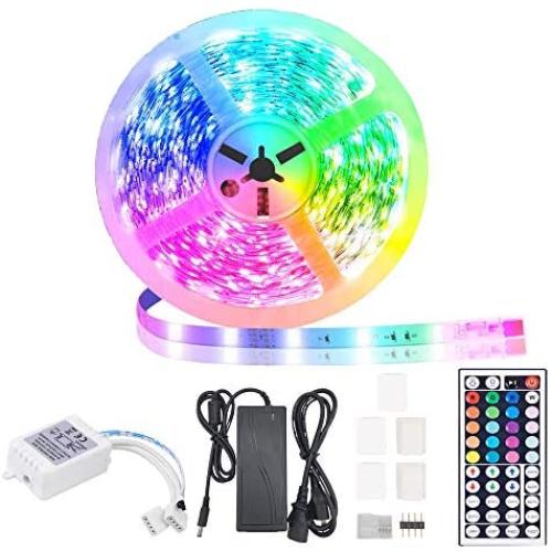 Led Strip Lights 50ft 15M with 44 Keys IR Remote and 24V Power Supply Non-Waterproof Color Changing 5050 RGB 450 LEDs Rope Light Strips Kit for Bedroom, Home, DIY Decoration Black Day Christmas